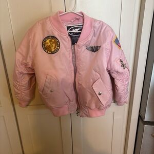 Girls' Light Pink Flight Bomber Jacket with Patch Details